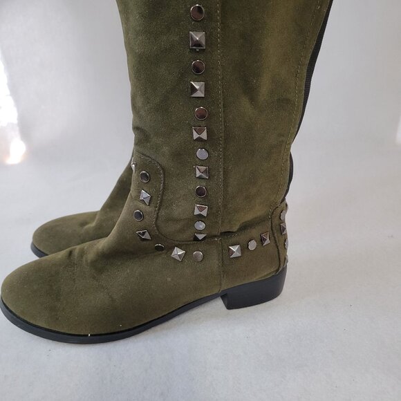 Midnight Velvet Olive Green Over The Knee Boots W Studded Detail Size 9W - Picture 9 of 16